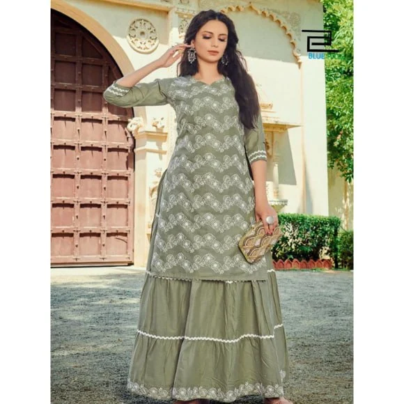 embroidered kurti with skirt