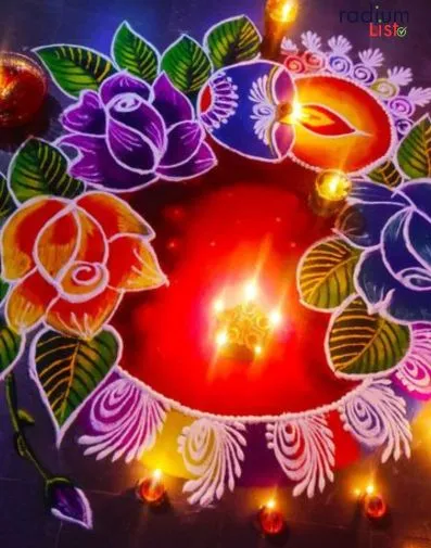 Diya and Floral Rangoli